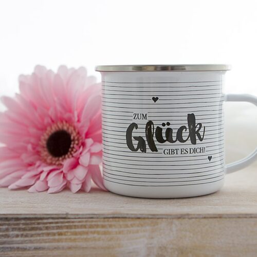 Emaille Tasse Zum Glueck gibt es dich