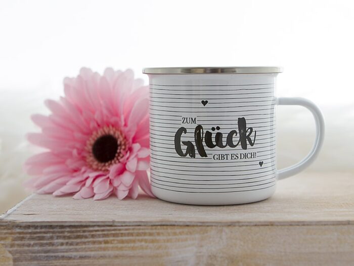 Emaille Tasse Zum Glueck gibt es dich