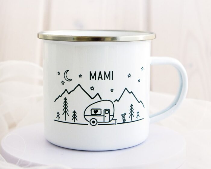 Emaille Tasse Camping Mami