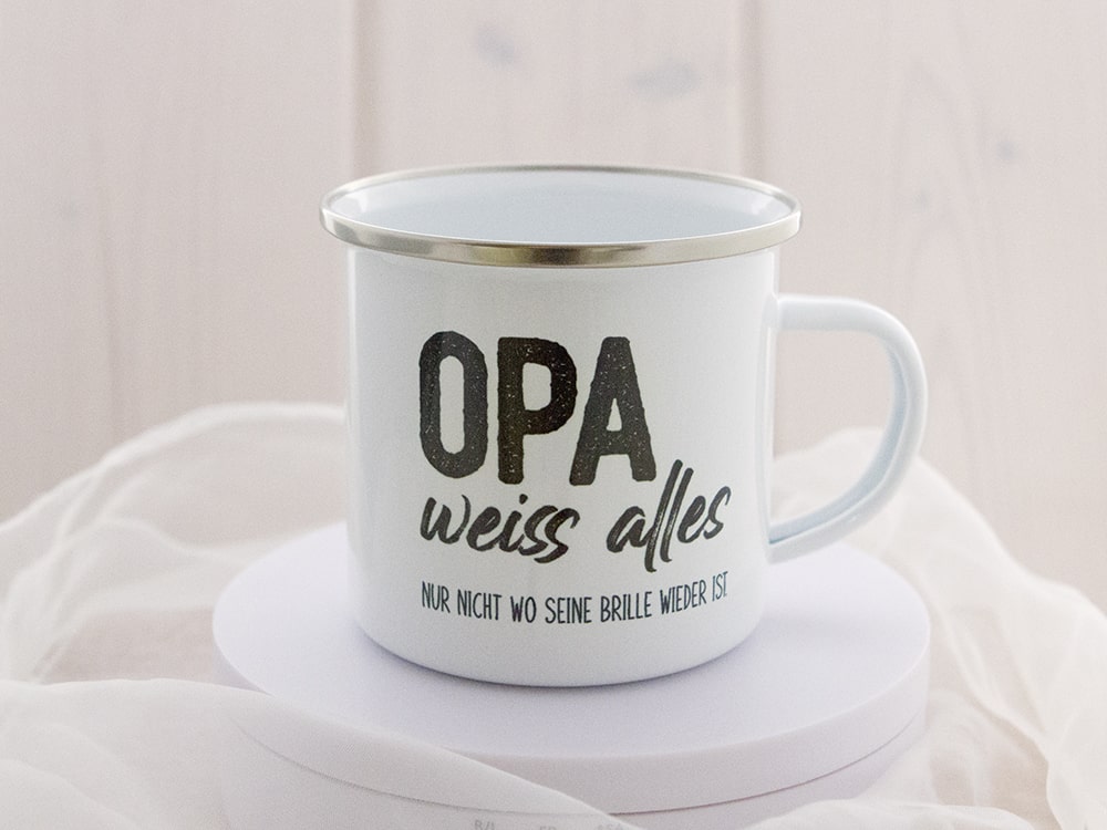 Emaille Tasse Opa weiss alles