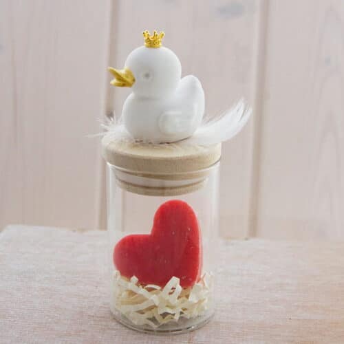 Schafmilchseife Rose mit Blüten Herz im Glas mit einer Ente